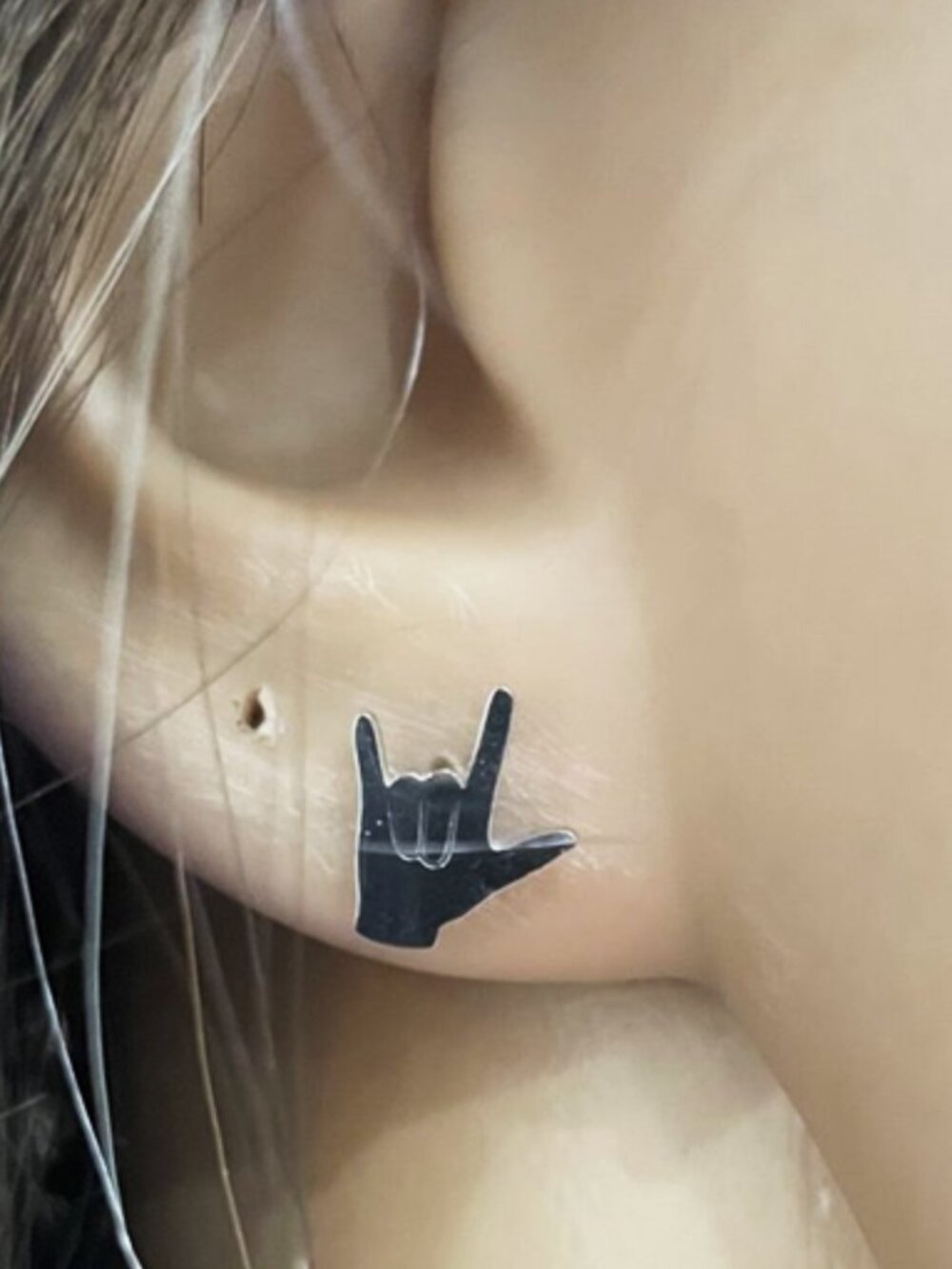 Stainless Steel "I Love You" Sign Language Hand Gesture Stud Earrings